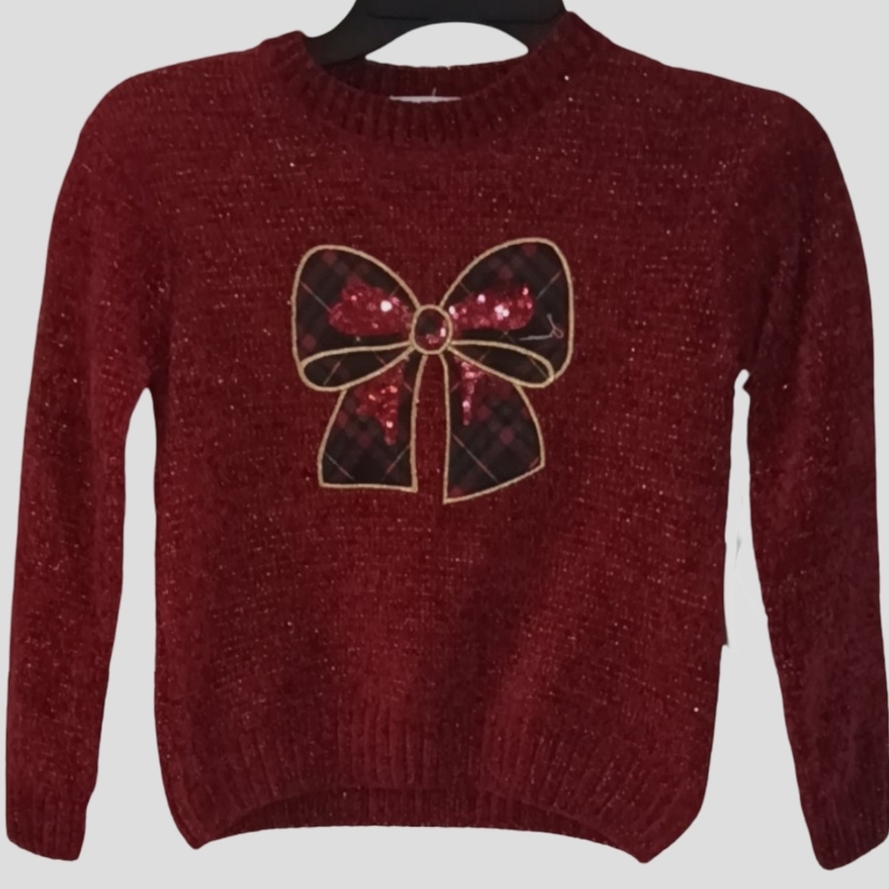 btween Girl Burgandy Sweater with Bow Design Size 8 - Picture 4 of 4